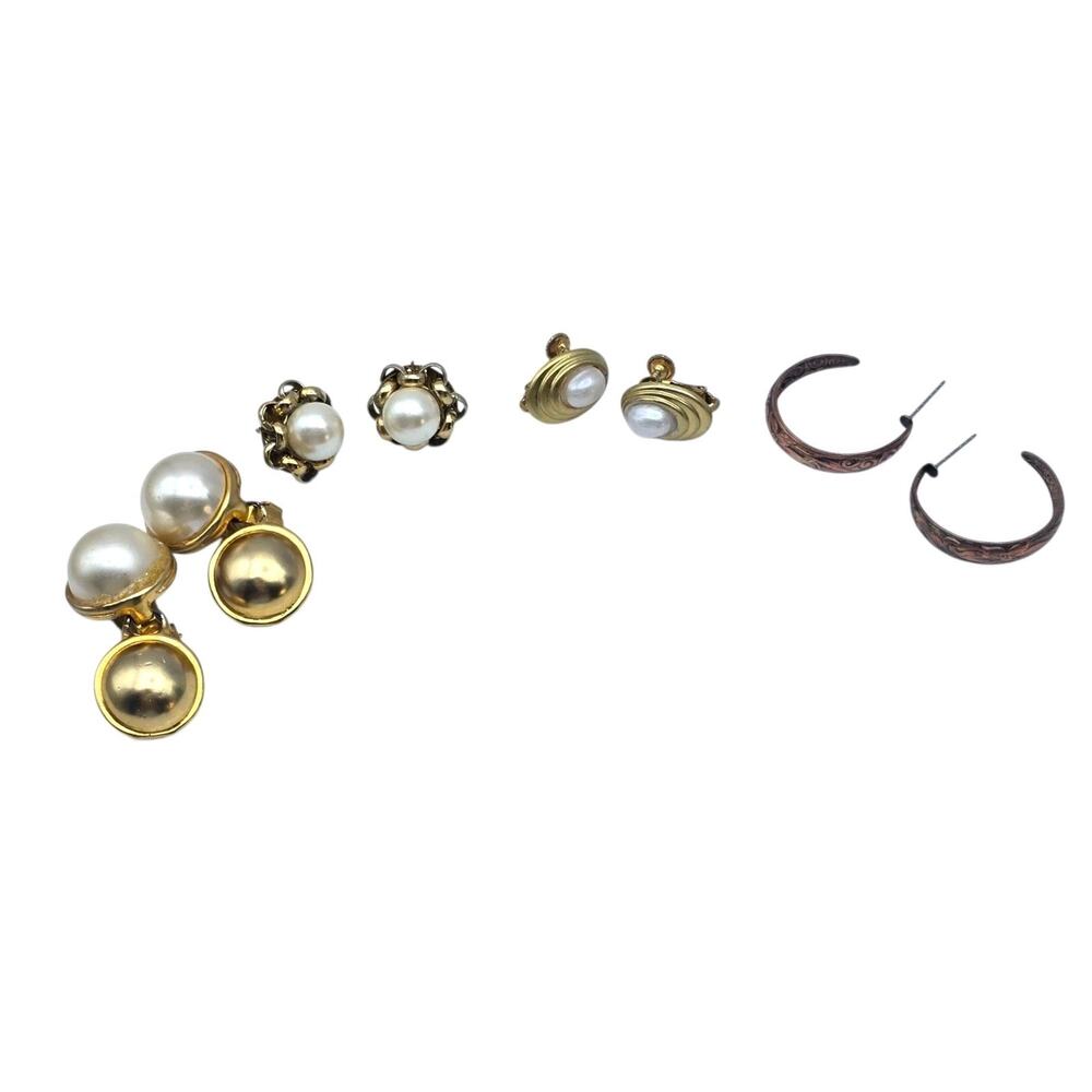Vintage Earrings Lot 4 Pairs Mixed Materials Pierced Clip On Wear Or Repurpose